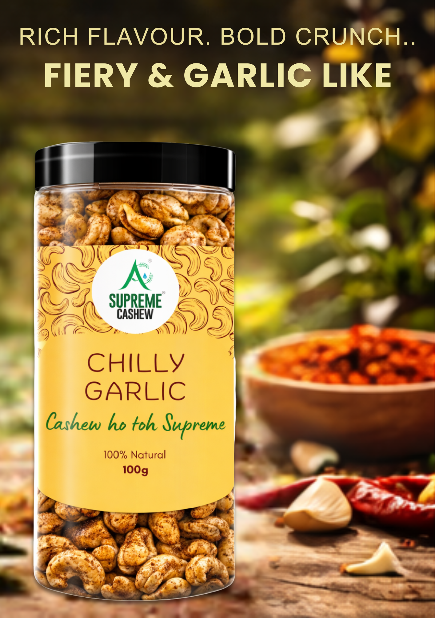 Pack of 5 Flavour Cashews (100g each- Peri Peri , Black Pepper, Mint, Chilly Garlic and Classic Salted)
