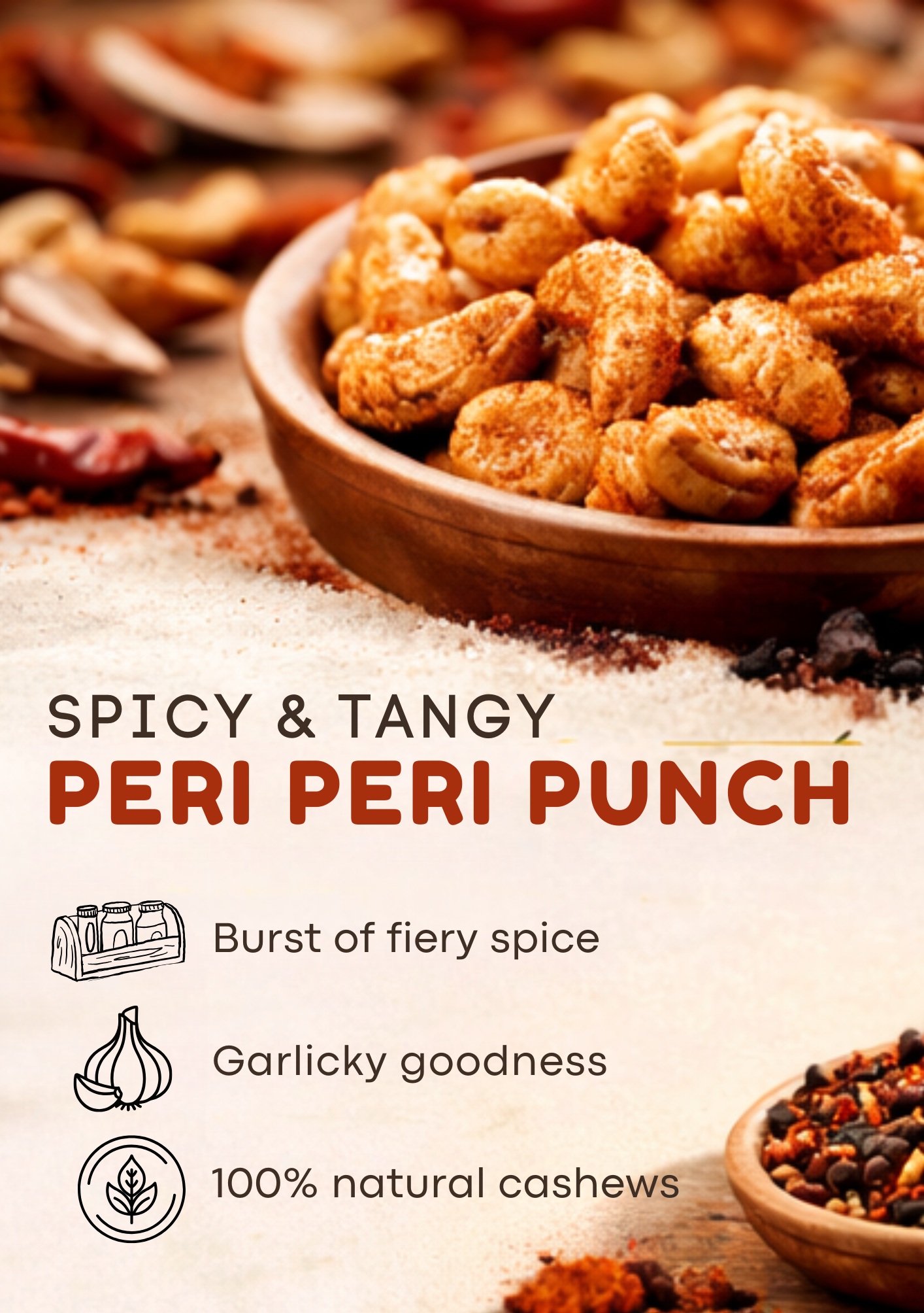 Pack of 5 Flavour Cashews (100g each- Peri Peri , Black Pepper, Mint, Chilly Garlic and Classic Salted)