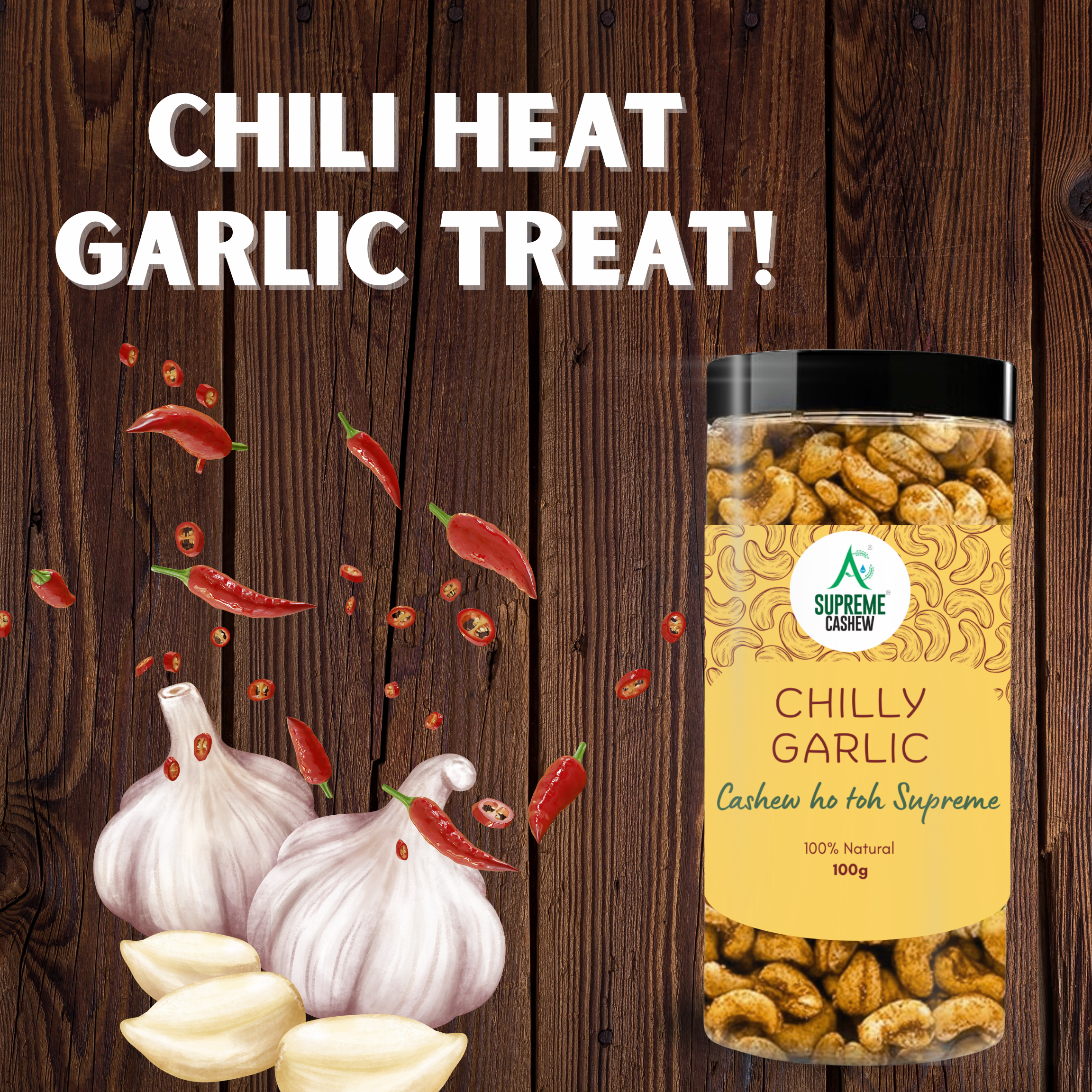 Pack of 5 Flavour Cashews (100g each- Peri Peri , Black Pepper, Mint, Chilly Garlic and 200g- Classic Salted)