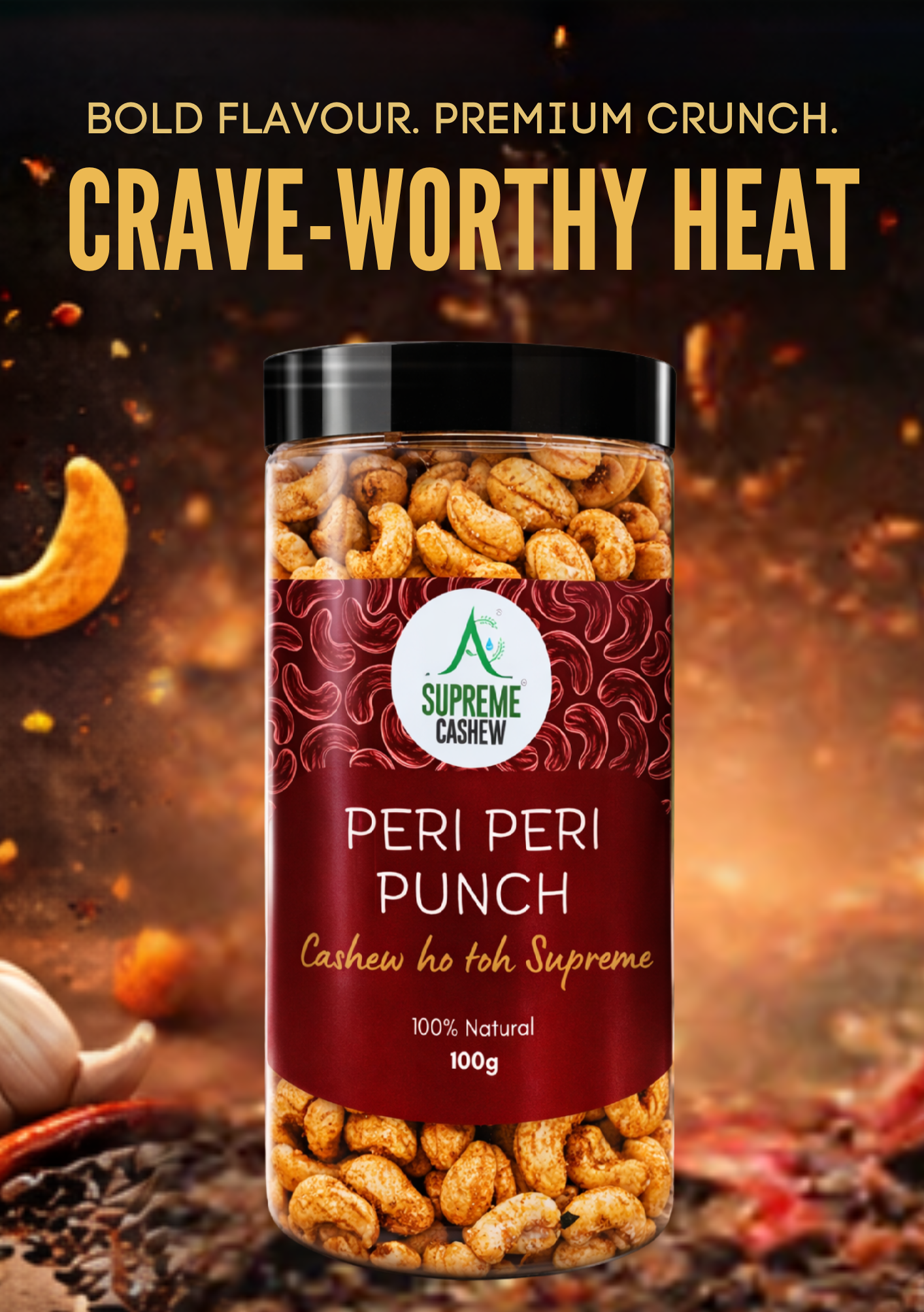 Pack of 5 Flavour Cashews (100g each- Peri Peri , Black Pepper, Mint, Chilly Garlic and Classic Salted)