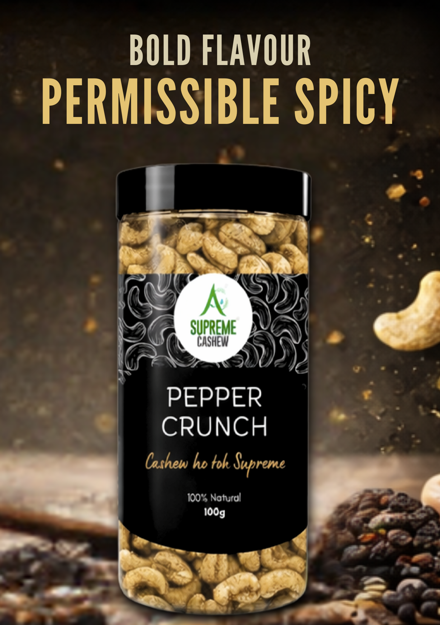 Pack of 5 Flavour Cashews (100g each- Peri Peri , Black Pepper, Mint, Chilly Garlic and Classic Salted)