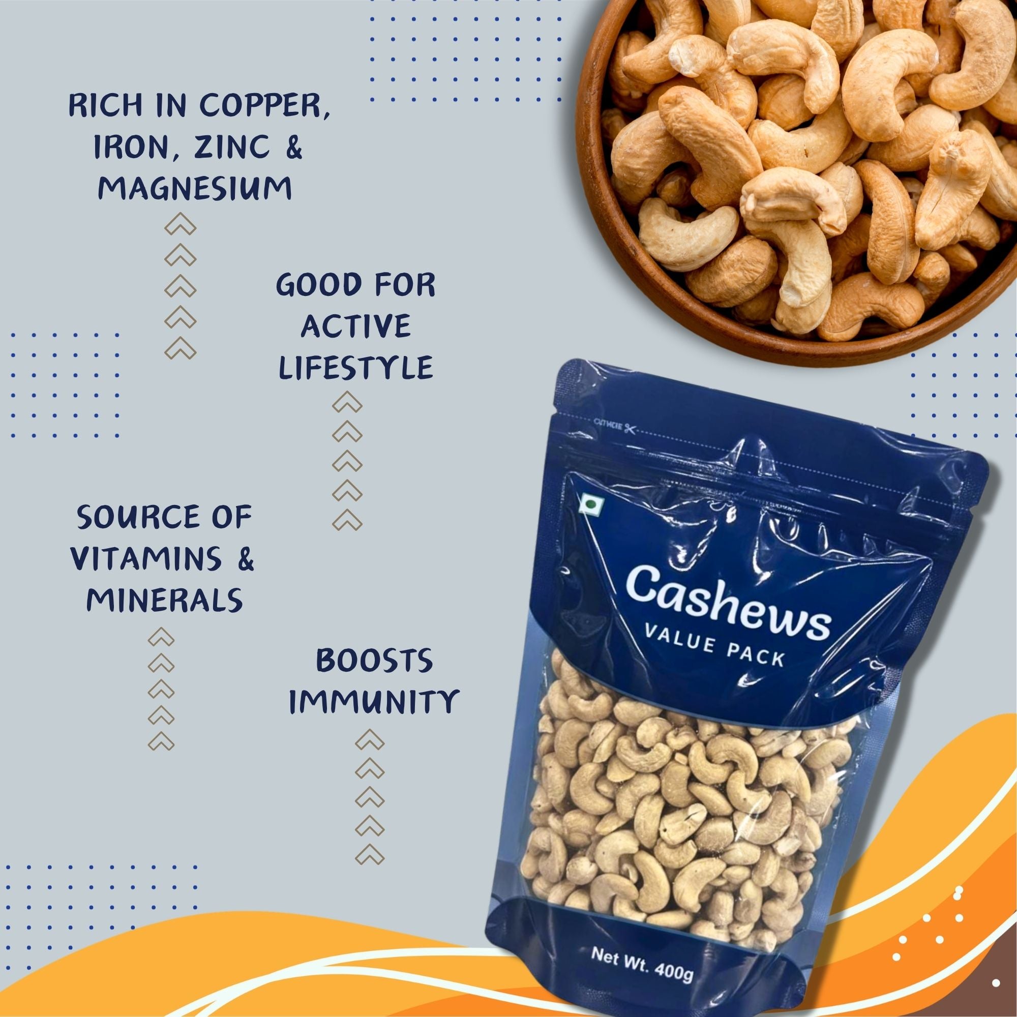Plain Cashews (Kaju) Value Pack 400 g